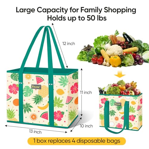 BALEINE 3Pk Reusable Grocery Bags, Foldable Shopping Bags for Groceries with Reinforced Bottom & Handles (Hawaiian Brunch) - color: Hawaiian Brunch, size: 3 Pack
