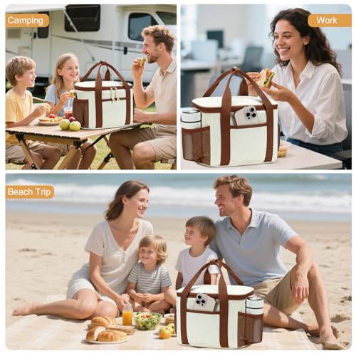 BTOOP Insulated Lunch Bag for Women Adult, Large Lunch Box Cooler with Adjustable Shoulder Strap Leak-Proof Lunch Tote for Work Teacher Picnic Beach (Cream-Large) - color: Cream, size: Large