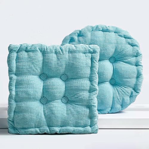 Large Square and Round Floor Cushions for Adults 2 Pack Meditation Floor Pillow Sky Blue Corduroy Floor Seat Pillows Cushion for Living Room Balcony Tatami Yoga,18x18 Inch - color: Sky Blue