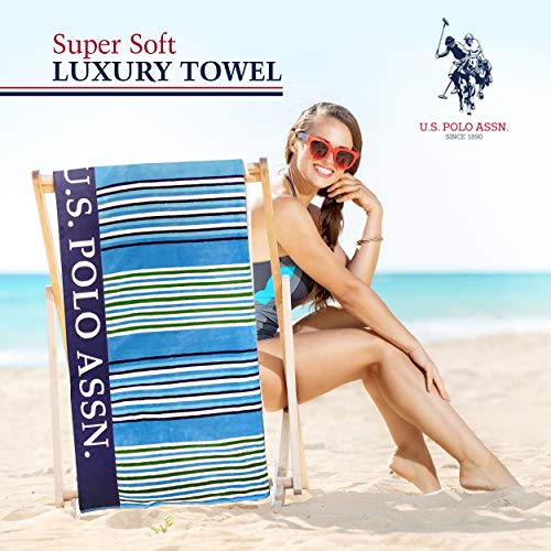 U.S. POLO ASSN. Oversized (40” x 70”) Striped Nautical Design Beach Towel - Luxury Plush Cotton Hotel Quality for Bath, Pool - Port Stripe - color: Port Stripe, size: 40" x 70"