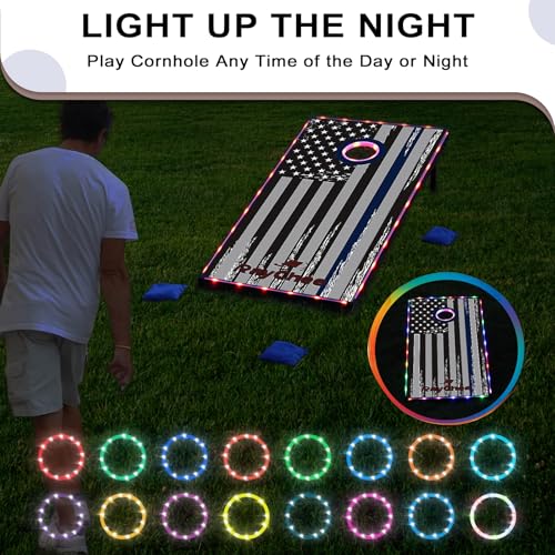 LED Cornhole Set, 3 x 2ft / 4 x2 ft Cornhole Board Game Set, Corn Hole Outdoor Game, Multi-Design with Light-Up Border, 8 Bean Bags, Carrying Case for Backyard, Beach, Lawn - color: American Flag, size: 4'x2'