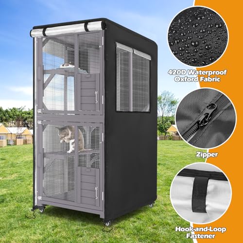 Catio Cover, 31.5" L x 35.5" W x 64.5" H Waterproof Cover for Outdoor Cat Enclosure, 420D Cat Cage Cover for VEVOR Catios, Black (Catio Not Included) - size: 31.5"L x 35.5"W x 64.5"H
