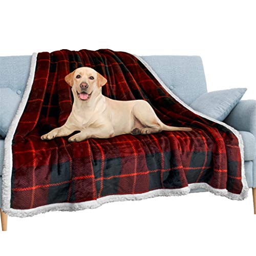 Pavilia Waterproof Blanket for Couch & Sofa | Large Dog & Cat Protector | Plush Soft Sherpa Blanket, Plaid Red, 60x80 - color: Plaid Red, size: 60x80 Inches