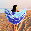 Violet Mist Blue Sea Wave Round Beach Blanket 60" Soft Microfibre Circular Beach Towel Throw with Fringe Large Sand Free Circle Beach Blanket with Tassels for Women Travel Swimming Pool Picnic Towel - color: Blue Sea Wave