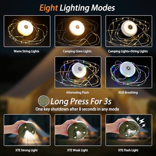 Camping String Lights, 4 in 1 Portable Camping Light Rechargeable, 8 Lighting Modes, USB Charging, Quick Storage, 32.8FT Waterproof Tent Lights String for Camping, Hiking, Yard, Christmas - color: Green, size: 1 Pack