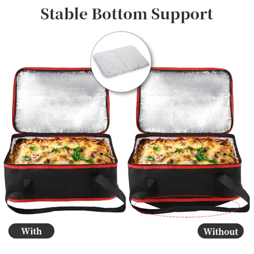 Bodaon Insulated Casserole Carrier for Hot or Cold Food, Fits 9"x13" and 11"x15" Baking Dish with Lid, Insulated Carriers for Transport, Travel Food Warmer Container Bags (Single Decker, Black-Red) - color: Black-Red Edge