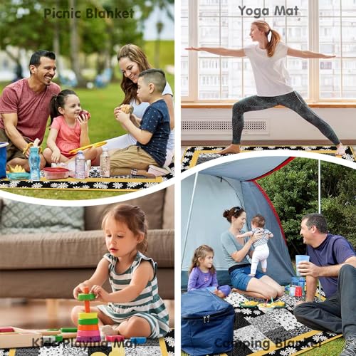 Supfitness Extra Large Picnic Blankets Waterproof Foldable (80 "x 80") Beach Blanket Waterproof Sandproof,3-Layer Thicking Mat Outdoor Packable Camping Blanket - color: Flower-3, size: 6'8" x 6'8" (Square)