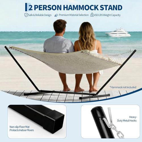 12 FT Outdoor Hammock Stand Heavy Duty Steel, Portable 2 Person Hammock Frame with Hooks and Chains, 450 LBS Capacity Hammock Holder for Patio Backyard Garden, Black - color: T-shaped