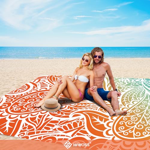 Beach Blanket Waterproof Sandproof Oversized 95”x 80”,Sand Free Beach Mat with Corner Pockets,Portable Mesh Bag for Beach Festival,Picnic,Travel and Outdoor Camping (Ombre Portland Orange) - color: Ombre Portland Orange