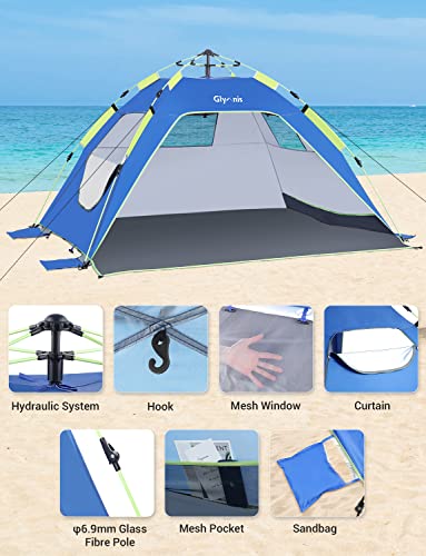 Glymnis Pop Up Beach Tent Sun Shade Shelter for 3-4 Person with UPF 50+, Lightweight & Easy Setup, Vent Windows & Zippered Door, Extended Floor Family Instant Beach Tent - color: Dark Blue
