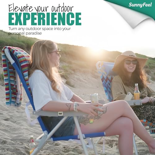 SUNNYFEEL Extra Wide Low Beach Chair 2 Pack 5 Position Lay, XL Oversized Portable Folding Camping Chairs with Cup Holder for Outdoor/Sand, Foldable Backpack Beach Chair for Adults Heavy Duty 500 LBS - color: Pink Lemon, size: 2-PACK