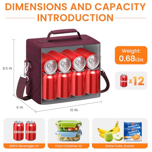 Tenot Insulated Lunch Box for Women Reusable, Leak Proof Cooler Lunch Bag Women for Work Stylish Quilted Lunch Tote Bag for Adult Picnic Travel Hiking Wine Red - color: Wine Red