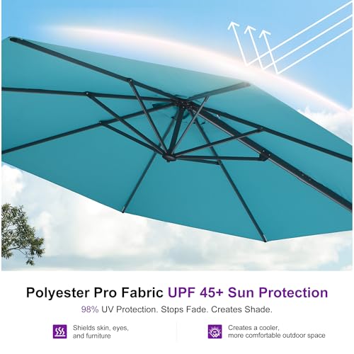 PURPLE LEAF 10 Feet Patio Umbrella Outdoor Cantilever Round Umbrella Aluminum Offset Umbrella with 360-degree Rotation for Garden Deck Pool Patio, Turquoise Blue - color: Turquoise Blue, size: 10 Feet, style: Standard