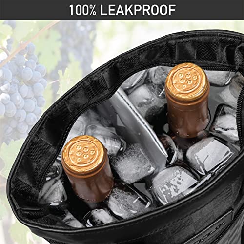opux Two Bottle Wine Bag Carrier Tote, Insulated Leakproof 2 Bottle Wine Cooler Bag for Travel BYOB Picnic, Portable Wine Case, Gift for Men Women Wine Lover Birthday Party Christmas, Checker Black - color: Black Square