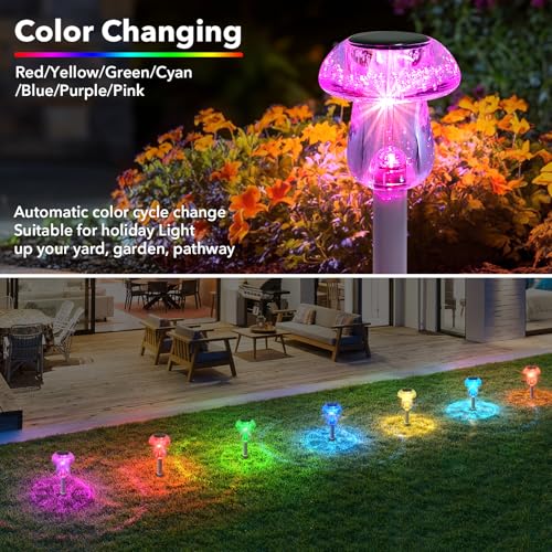 Benany Solar Lights Outdoor, 8 Pack Mushroom Lights Outside Waterproof, Solar Powered LED Lighting for Garden, Yard, Landscape, Path, Pathway, Lawn, Walkway, Driveway, Backyard Decor (Color Changing) - color: Color Changing