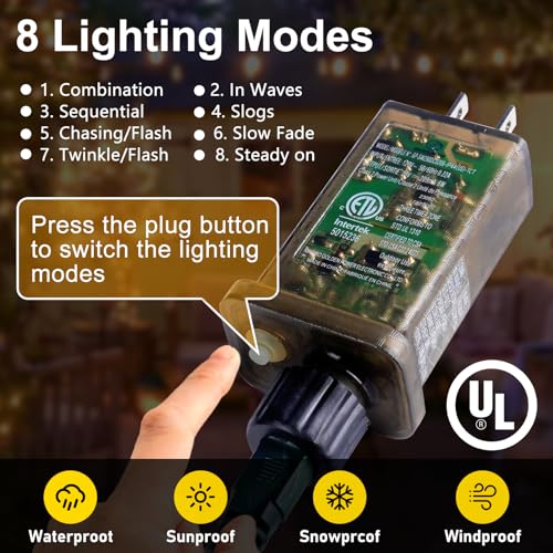 KNONEW 100FT 300 LED Outdoor Fairy Lights Plug in, Christmas Fairy Lights Outdoor Waterproof 8 Modes Memory Times for Wedding Bedroom Walls Garden Trees Decoration(Warm White) - color: Warm White, size: 100FT 300 LED Copper-colored wire