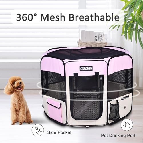 JESPET Pet Dog Playpens 36", 45" & 61" Portable Soft Dog Exercise Pen Kennel with Carry Bag for Puppy Cats Kittens Rabbits, Indoor/Outdoor Use - color: Pink, style: 45x45x24 Inch (Pack of 1)