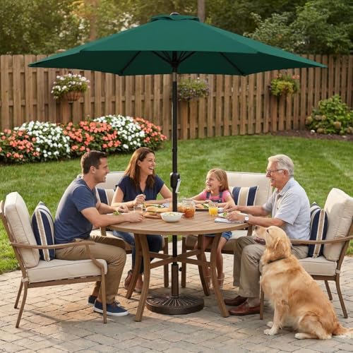 Yaheetech 9FT Patio Umbrella Outdoor with Heavy Duty Base Included,Table Umbrella with Push Button Tilt and Crank, UV Protection Waterproof for Yard/Outdoor/Wedding Parties and Events - Dark Green - color: Dark Green, size: 9FT