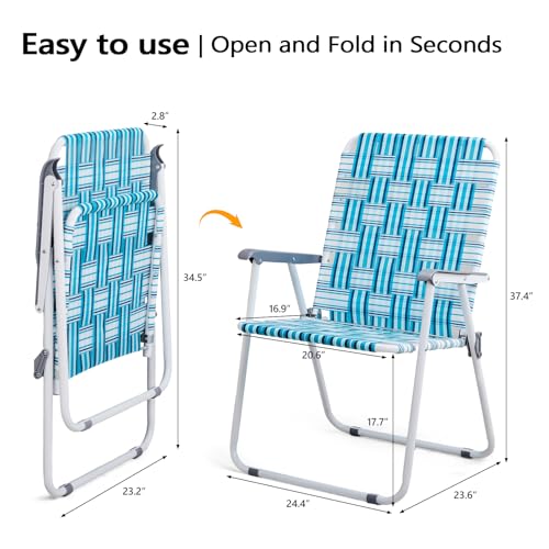 VINGLI Patio Lawn Webbed Folding Chairs Outdoor Beach Portable Camping Chair for Yard, Garden (2, White & Blue, Oversized) - color: White & Blue, size: Oversized