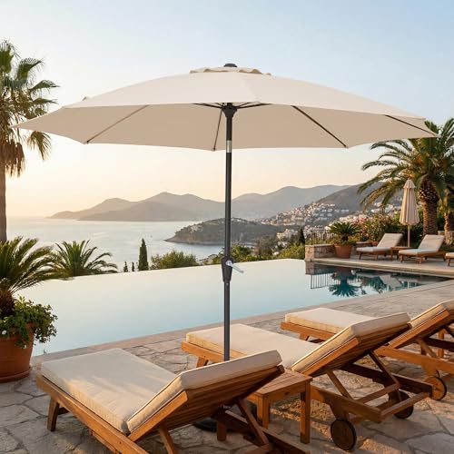 JEAREY 9FT Outdoor Patio Umbrella,Market Table Umbrella with 8 Fiberglass Ribs, Pool Umbrella with Tilt and Crank, UV Protection Lightweight & Wind-Resistant for Lawn, Garden, Deck and Backyard, Beige - color: Beige