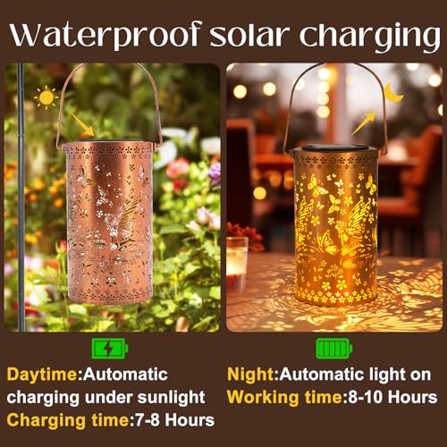 DIBIEECN Mothers Day Gifts for Mom, Birthday Gifts Grandma Ladies Solar Lanterns Outdoor Hanging Hollowed-Out Metal Waterproof LED Garden Decor Outside for Patio Yard Porch, Fairy, 1 Pack - style: Fairy