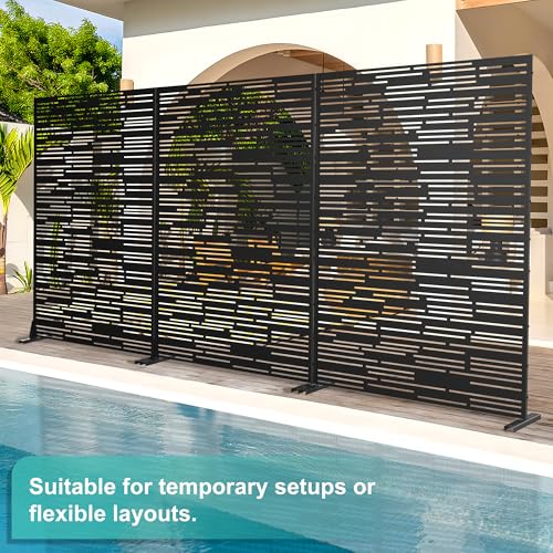 Modern Metal Privacy Screen, Patio Outdoor Privacy Panels with Stand, Freestanding Outdoor Divider for Yard, Deck＆Garden(71.3"*47.3"*15.7") - color: Black,Barcode