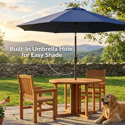 Sunnydaze Malaysian Wood Folding Patio Table - Space-Saving Gateleg Table with Umbrella Hole for Outdoor Dining & Gatherings - Teak Oil Finish