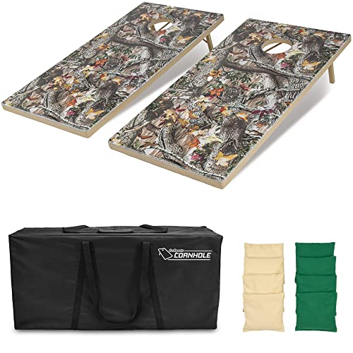 GoSports 4 x 2 ft All Weather Cornhole Boards - Rustic, Reed Camo, Woodland Camo, or Wood - 2 Regulation Size ToughToss Boards, 8 Bean Bags, and Carry Case - color: Woodland Camo