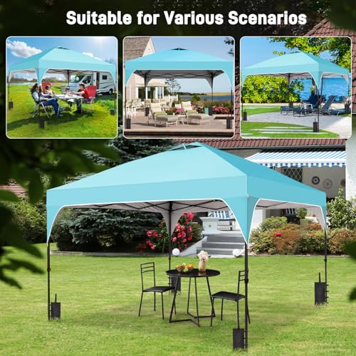 8x8 FT Canopy Tent, Pop Up Canopy with 1-Button Push, 4 Sandbags, Instant Outdoor Gazebo Shelter (Cyan Blue, 8x8) - color: Cyan Blue, size: 8x8