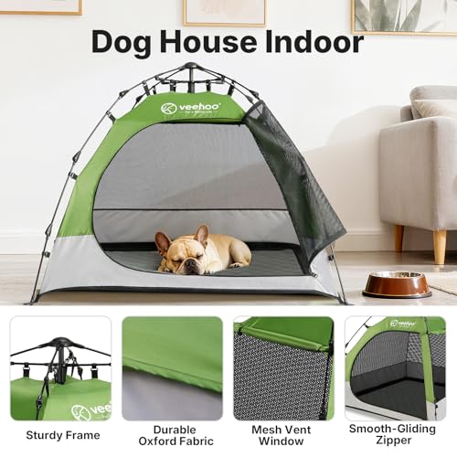 Veehoo Pop Up Pet Tent House for Indoor Outdoor, Portable Dog Tent & Cat House Shelter, Waterproof Foldable Automatic Dog Kennel to Small Medium Pets & Feral Cats - size: 37.4"L x 37.4"W x 30.7"H