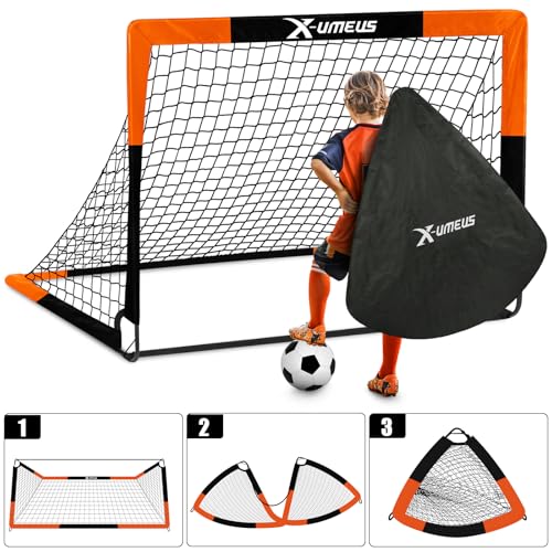 Kids Soccer Goals for Backyard Set of 2, 4 x 3 ft/6 x 4 Toddler Soccer Goal Training Equipment with Soccer Ball, Cones, Pop Up Soccer Net for Kids Age 3-5 4-6 6-8 8-12 10-12 Outdoor Games Sports Gifts - color: Orange Black, style: 4' x 3'