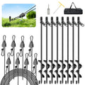Tinnmao 8-Pack 17.7" Tent Stakes Heavy Duty, with 8" Ratchet Tie Down Straps (1/8" φ) Kit for High Wind, 8mm Solid Steel Spiral Ground Anchors Screw in for Tarp | Canopy | Sand Beach Camping Tent - size: 8 Pack