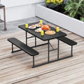 LDAILY Picnic Tables with Benches, Rectangular Dining Table Set for Outside 4 People, HDPE Tabletop, Metal Frame, Umbrella Hole, Heavy Duty Picnic Table for Outdoors, Patio, Lawn, Commercial (Black) - color: Black