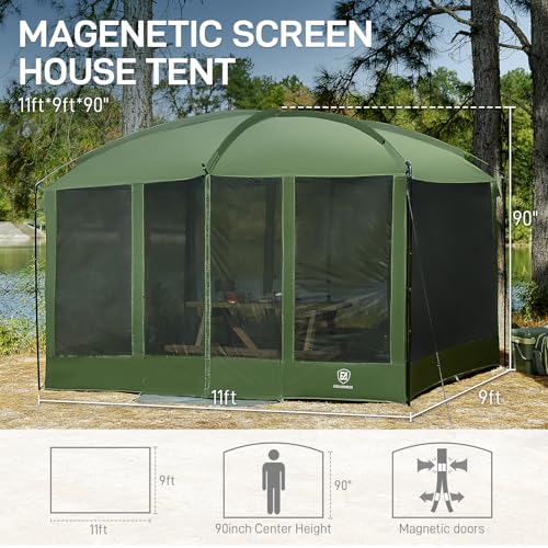 EVER ADVANCED Magnetic Screen House Room 11x9ft, Hands-Free Entry,Screenhouse with Sun Protection for Camping&Picnic, 11x9ftCamping Tent Canopy Shelter with Mesh, Green - color: Green