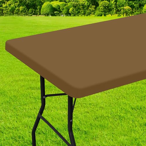 homing Rectangle Table Cloth Cover, Waterproof Polyester Elastic Fitted Tablecloth, Fits for 4 Foot Folding Tables, Washable Table Protector for Picnic, Camping, Outdoor (Brown, 24" x 48") - color: Brown, size: 48" x 24" (Rectangular)