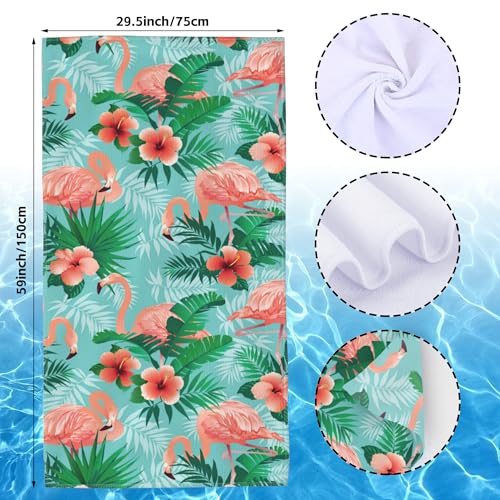 Flamingos Beach Towel,Tropical Pink Flamingos and Jungle Palm Leaves Lightweight Compact Sand Free Quick Dry Oversized Pool Swimming Towels for Girls Women Adults,29.5"×59" - color: Tropical Pink Flamingos and Jungle Palm Leaves