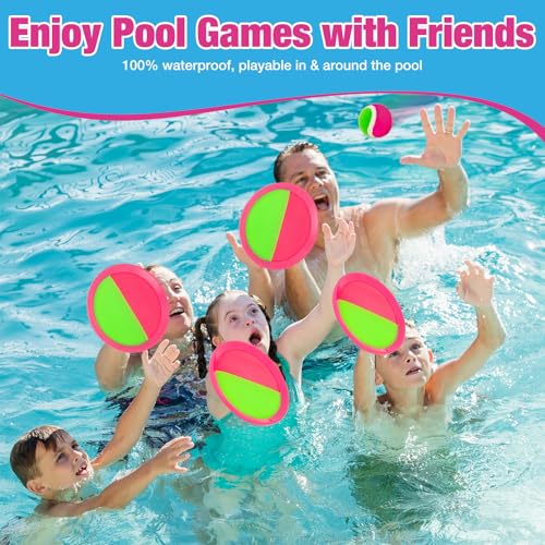 Kids Outdoor Toys - Toss and Catch Game Set, Outside Yard Camping Beach Pool Toys Games for Boys Girls 3 4 5 6 7 8 9 10 Year Old, 4 Paddles 4 Balls (Pink+Pink) - color: Pink