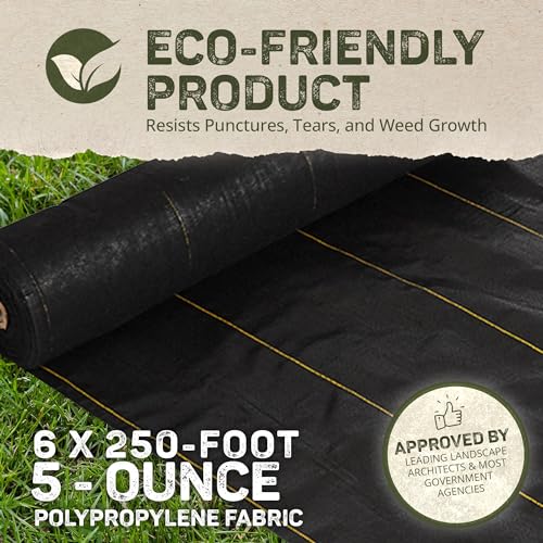 Dewitt 2-Pack Pro-5 Weed Barrier Fabric 5 oz, 6 x 250 Feet – Heavy-Duty Woven Landscape Ground Cover Mat for Raised Garden Bed, Greenhouse Gardening, Outdoor Landscaping, and Commercial Planting - size: 2 Pack, style: 6' x 250'