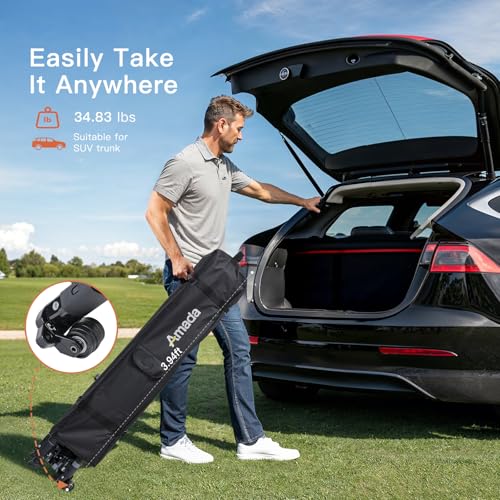 Amada 10x10 Pop Up Canopy Tent, 1-Button Push Easy-up Outdoor Canopy Beach Tent with 3-Height Adjustable Waterproof Shade Shelter, Wheeled STO-N-Go Bag 8 Stakes, 4 SandBags (10×10ft, Dark Gray) - color: Dark Grey, size: 10x10ft
