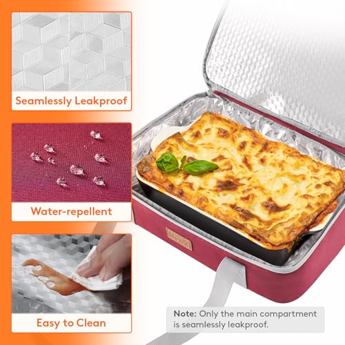 Lifewit Insulated Double Decker Casserole Carrier, Expandable Lasagna Lugger Tote Bag for Hot or Cold Food, Fits 9" x 13" Baking Dish for Potluck Parties, Picnic and Cookouts, Red - color: Red