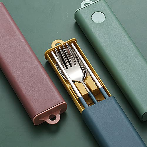 Traveling Cutlery Set, Portable Stainless Steel Outdoor Dinnerware with Shell, Reusable Chopsticks, Fork and Spoon Set, Pocket Cutlery for Picnic, Camping and Traveling (Green)