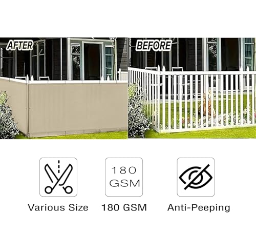 3'x12' Aiwi Space 100% Solid Non-See-Through Privacy Fence Screen Panel, Garden Privacy Fence, Full Privacy Protect for Balcony, Backyard,Porch, Railing and Pool, Khaki - color: Khaki, size: 3×12ft