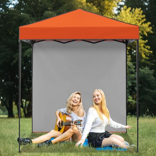 EAGLE PEAK 6x4 Instant Pop Up Canopy Tent with 1 Side Wall Panel, Straight Leg Sun Shelter, Portable Canopy with Carry Bag for Camping, Beach & Sports, Orange - color: Orange, size: One Wall