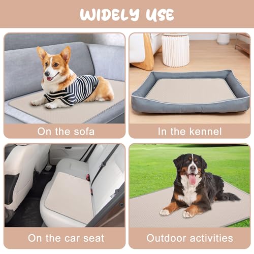 Buvlnee Summer Dog Cooling Mat Washable Ice Silk Self Cool Pad for Small Medium Large Dogs and Cats, Pet Sleeping Pad for Crate, Bed, Indoor & Outdoor Floor, Car Seats - color: Khaki, size: 27x22in