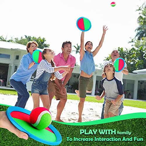 Charniol Kids Toys Toss and Catch Game Set Beach Game Outdoor Ball Sports Games Toss and Catch Ball Nylon Toys for Kids Adults(Pink, Green,Light Blue,12 Paddles 6 Balls) - color: Pink, Green,light Blue