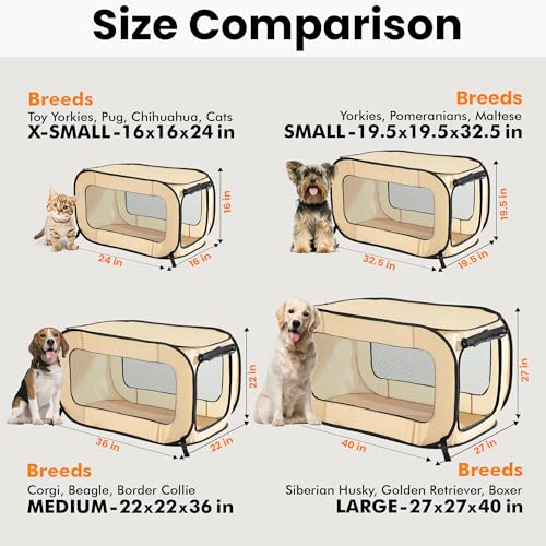 Beatrice Home Fashions Portable, Collapsible, Pop Up Kennel Travel Cat and Dog Crate, 24" L x 16.6" W x 16" H, Beige - color: Beige, size: 24.0"L x 16.6"W x 16.0"H