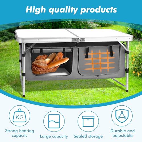 Camp Field Camping Folding Aluminum Table with Adjustable Legs for Outdoor Travel Beach, Backyards, BBQ, Party and Picnic Foldable Table - color: Whitebig