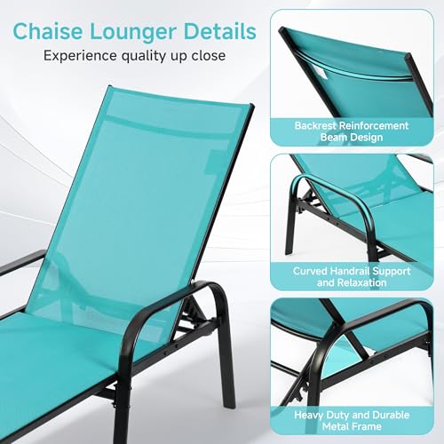DUMOS Outdoor Lounge Chaise, 5-Position Chaise Lounge with Armrests, Sun Tanning Chair 350 lbs Heavy Duty Patio Pool Chair, Waterproof Sun Lounger for Deck, Backyard, Beach & Poolside, Blue - color: Sky Blue