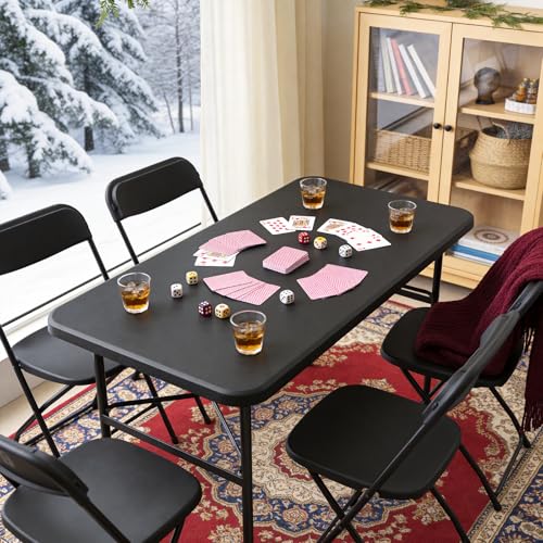 4ft Folding Table 2 Pack, Heavy Duty Plastic Card Table with Foldable Steel Legs, Metal Frame Support up to 400 lb, Portable for Indoor, Outdoor, Picnic, Camping, Dining, Party, Black - color: Black, size: 4FT-2pack