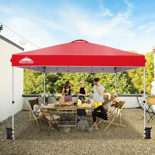 EAGLE PEAK Pop Up Canopy Tent with Wheeled Carry Bag, 8 Stakes, 4 Ropes, 4 Weight Bags, Easy Set Up Tent Canopy, 12x12 ft, 144sqft of Shade, Red - color: Red, size: 12x12